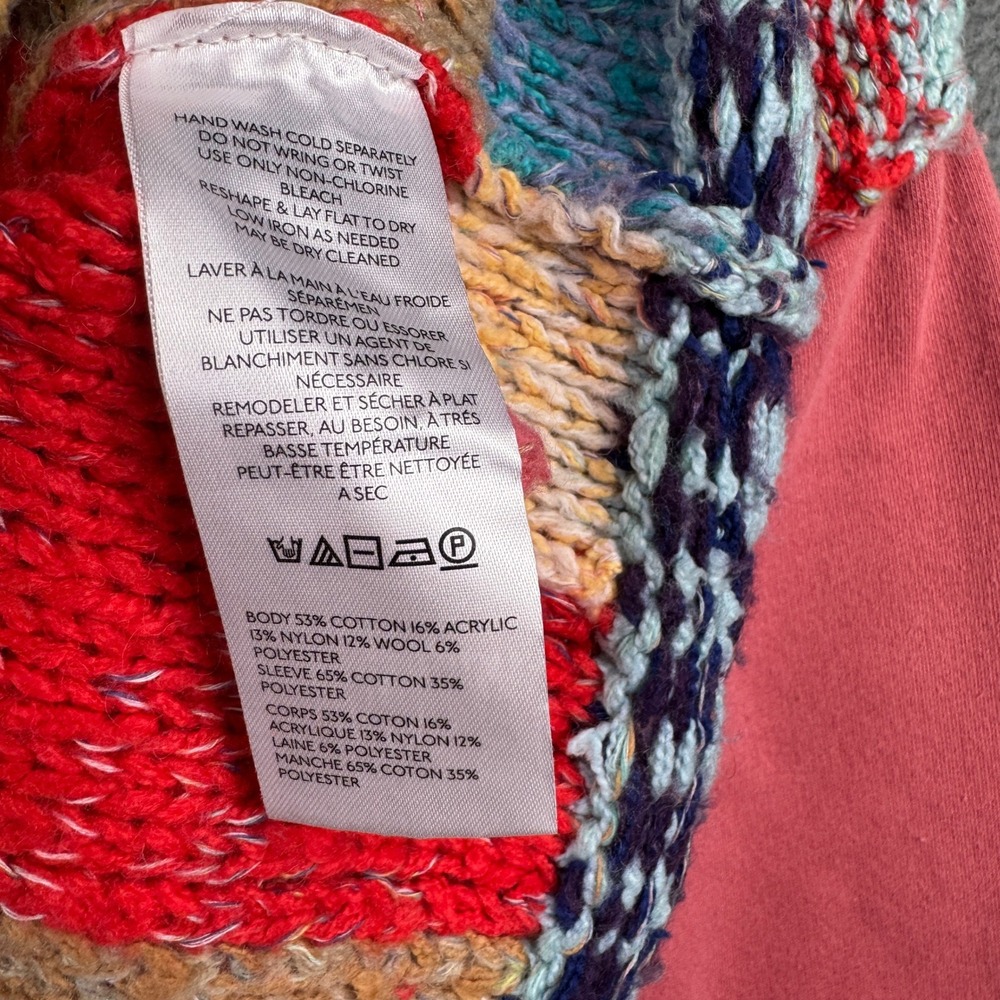 Pilcro Mixed Media Cropped Sweater Multicolor Geometric Knit Balloon Sleeve XS - Picture 6 of 8